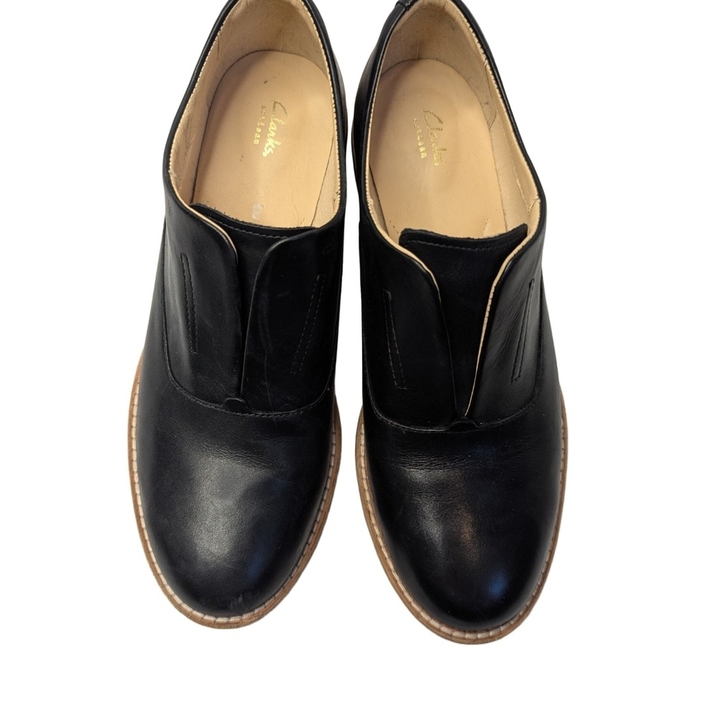 Clarks Artisan Edenvale Opal Leather Black Slip On Loafers Oxford Women’s Sz 8 - Picture 3 of 9